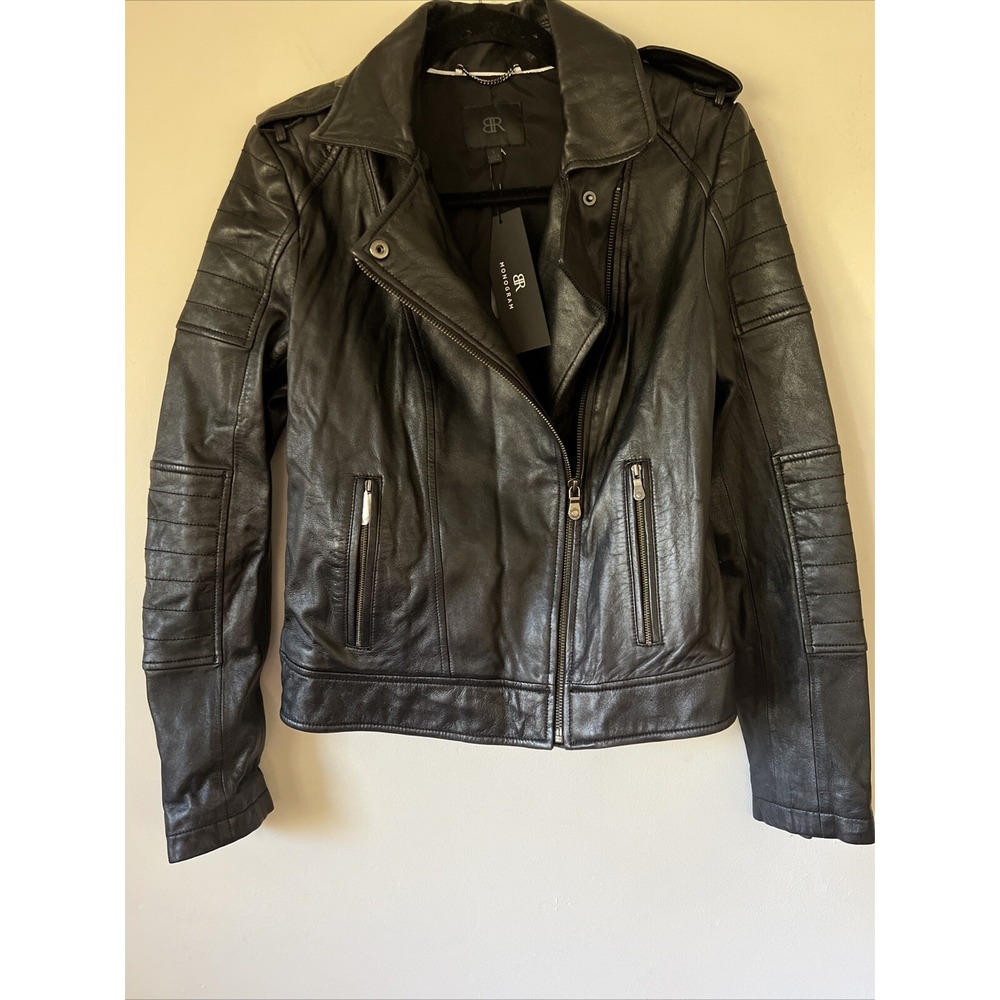 Banana Republic Monogram Womens Leather Moto Jacket in Black Size Small NWT Soft
